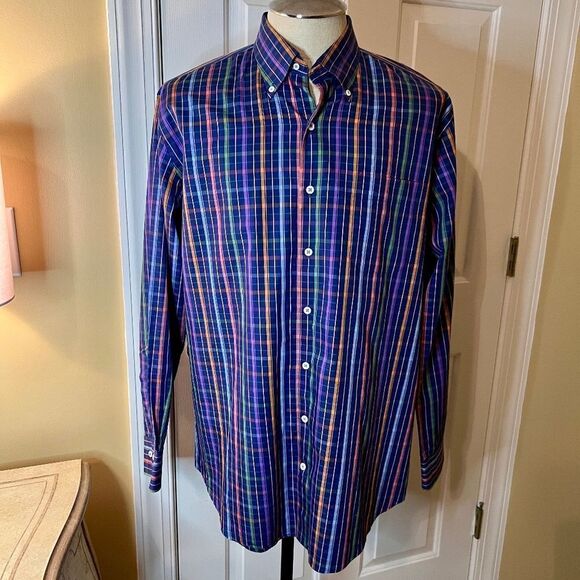 EUC Peter Millar Weekender Finish Plaid Check Button Down Shirt Size LARGE - Picture 1 of 2